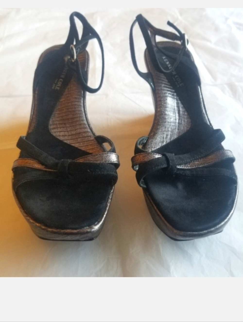 Kenneth Cole Leather & Suede Wedge Sandals, Black, 9M